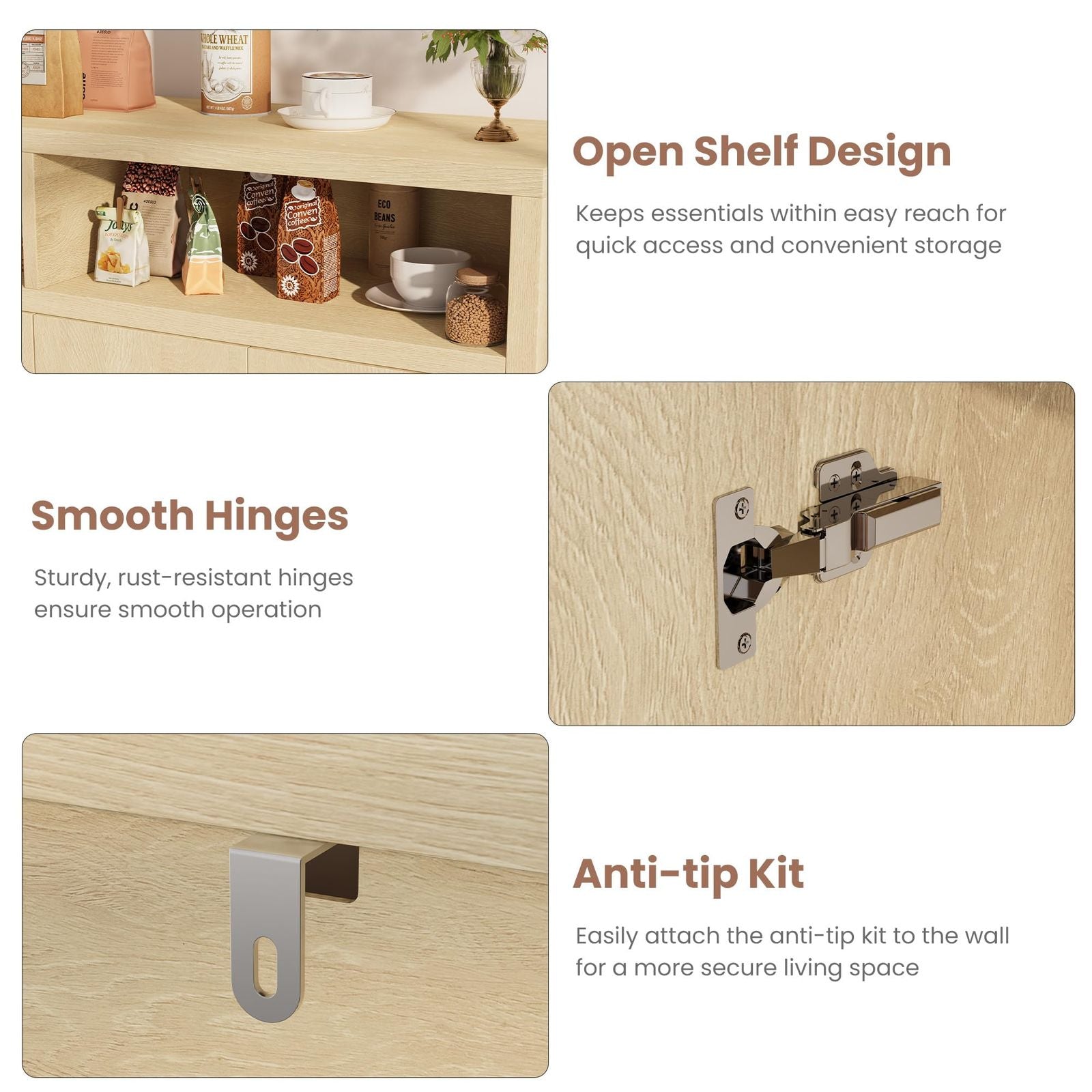 55-inch Large Modern Farmhouse Buffet Cabinet with 4 Doors & Adjustable Shelves - Spacious Suitable for Kitchen, Dining Room Storage, Coffee Bar Furniture, Adjustable Shelving for Hallway Decor, Ideal Gift for Home, Christmas Present