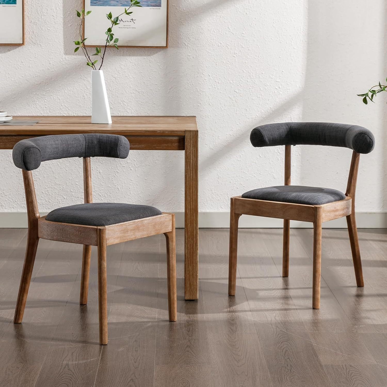 2-Seater Mid-Century Modern Dining Chair Set, Comfortable Wood Side Chairs with Curved Open Back Upholstery, Farmhouse Kitchen Chair Sets for Indoor\u002FLiving Room\u002FReception\u002FDining