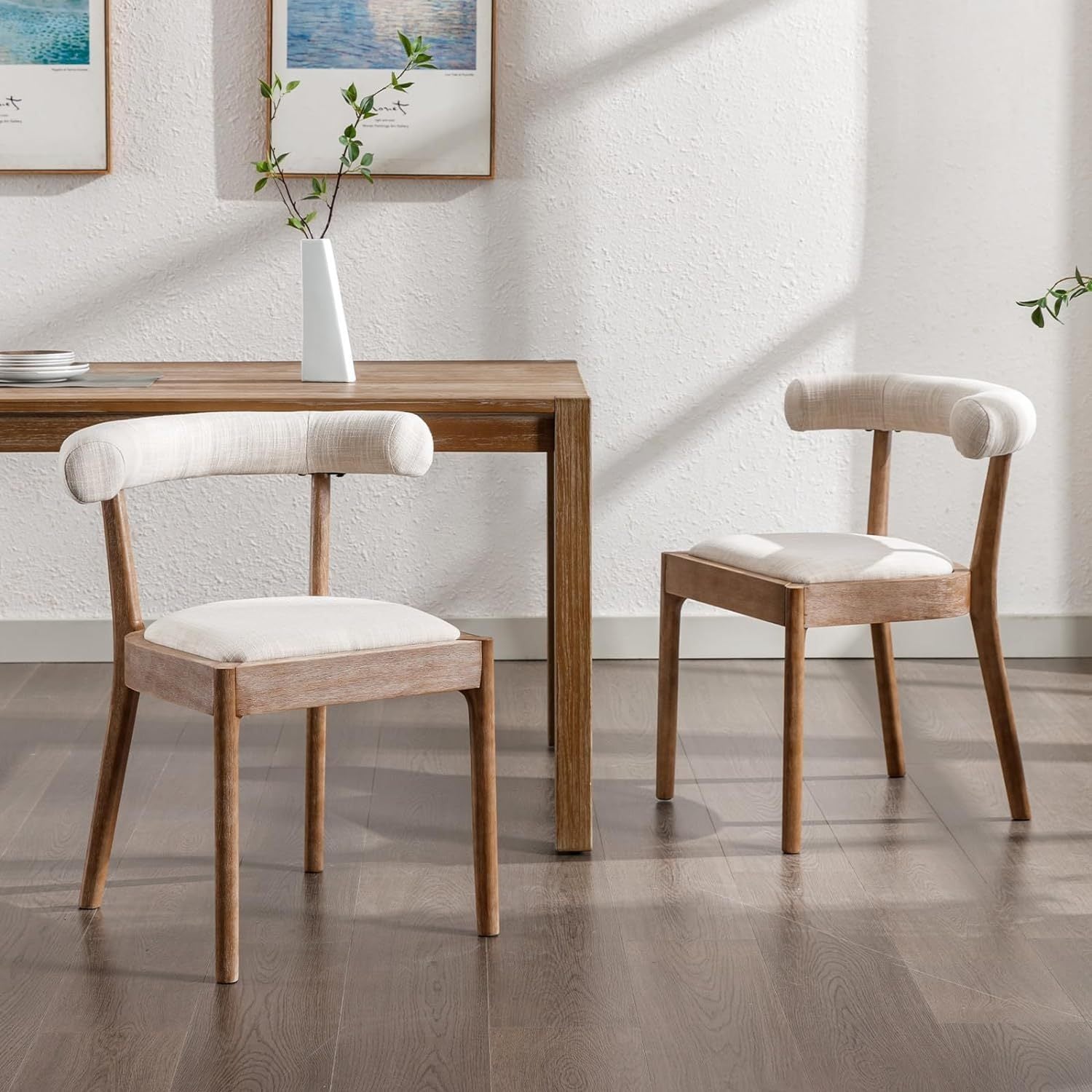 2-Seater Mid-Century Modern Dining Chair Set, Comfortable Wood Side Chairs with Curved Open Back Upholstery, Farmhouse Kitchen Chair Sets for Indoor\u002FLiving Room\u002FReception\u002FDining
