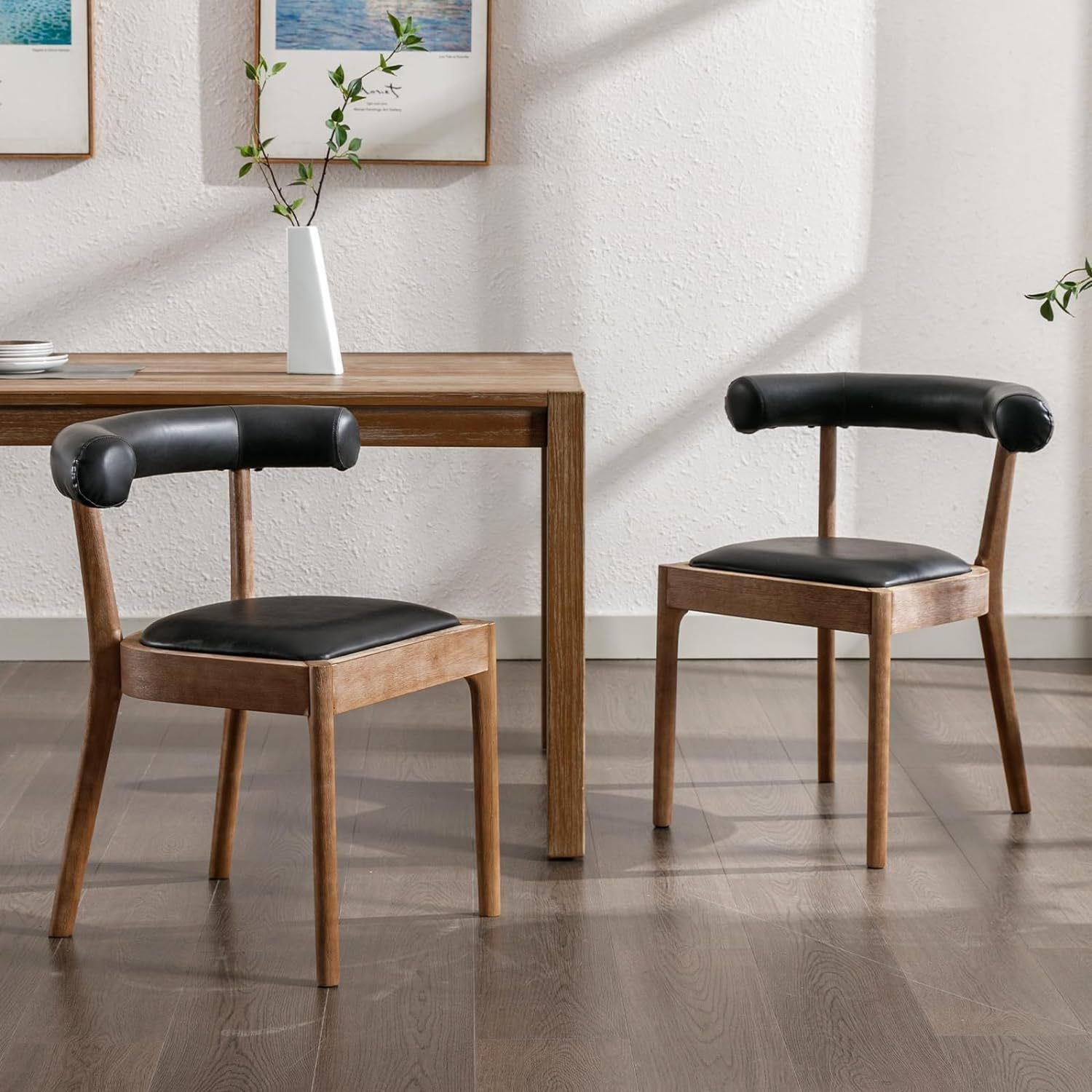 2-Seater Mid-Century Modern Dining Chair Set, Comfortable Wood Side Chairs with Curved Open Back Upholstery, Farmhouse Kitchen Chair Sets for Indoor\u002FLiving Room\u002FReception\u002FDining