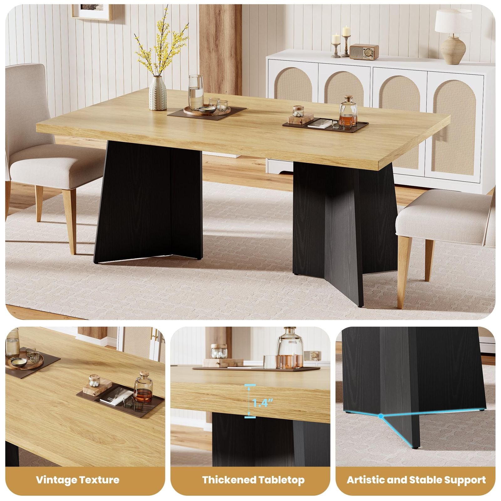 Modern Minimalist Y-Leg Dining Table - Retro Y-Shaped Base, Multifunctional Assembly Table Suitable for Small Spaces, Contemporary & Dining Room Furniture with Sturdy Y-Shaped Leg