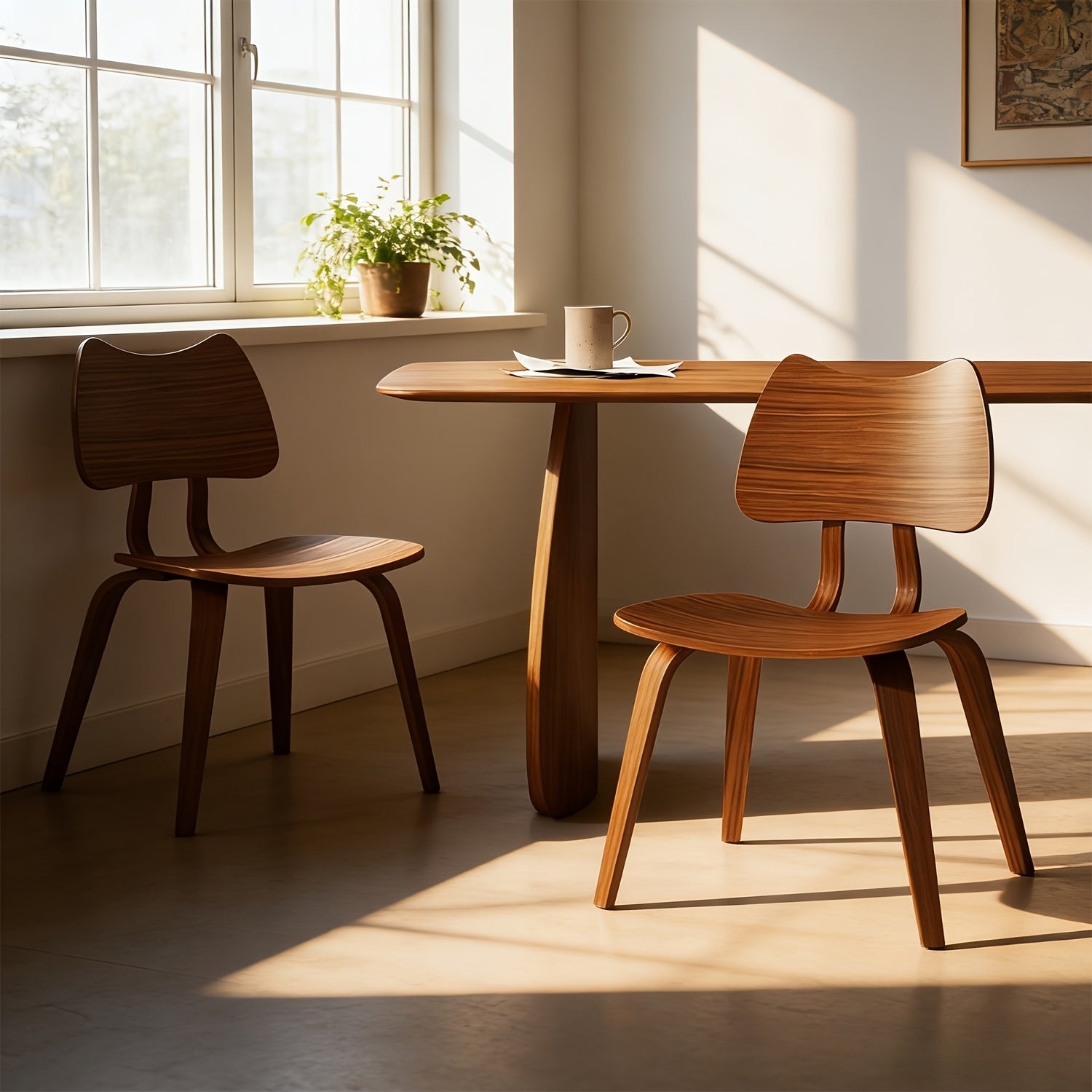 Set of 2 Wood Dining Chairs Mid Century ModernDining Room Chairs Farmhouse Small Kitchen Chairs with Cute Cat Ear Back Armless Side Chair for Living Room, Natural