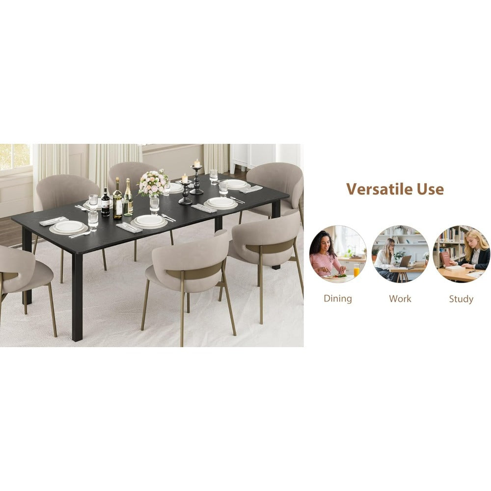 Dining Table for 6-8 People | Rustic Wave Irregular Edge Table with Thick MDF Top & Metal Frame, Waterproof Scratch-Resistant, Versatile for Dining\u002FWork\u002FStudy, Black - Towallmark