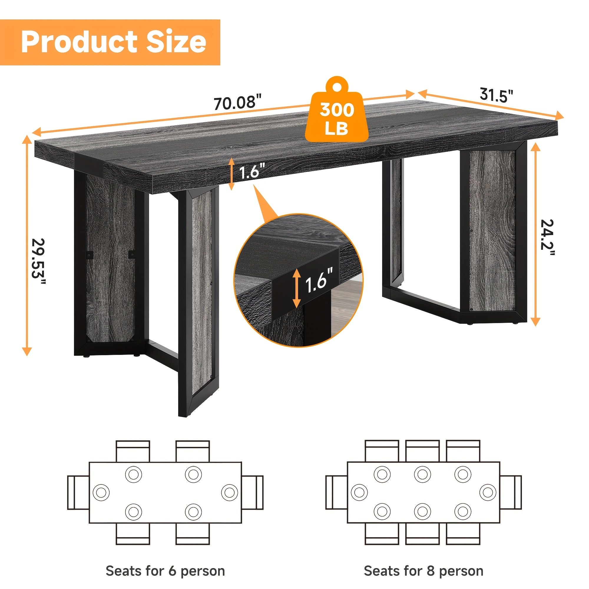 Industrial Dining Table For 6-8 People, 71\