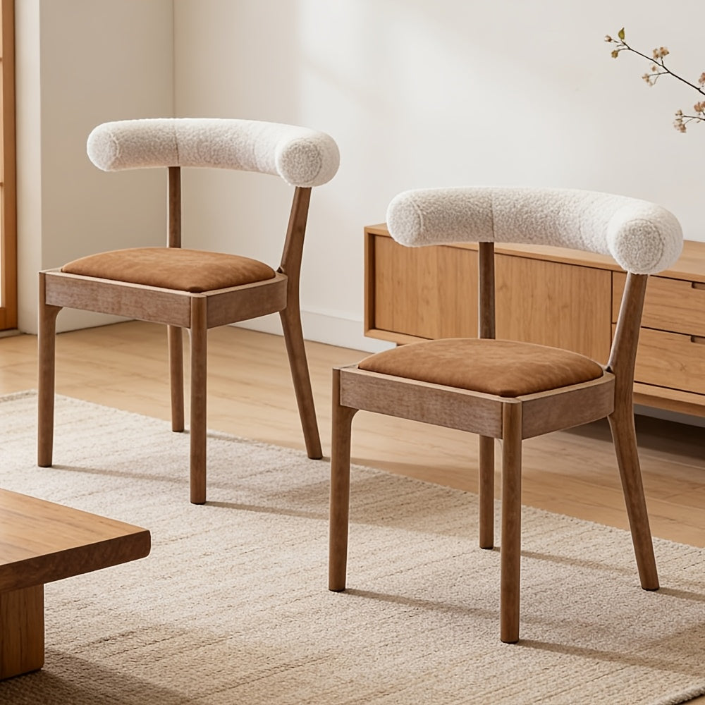 2-Seater Mid-Century Modern Dining Chair Set, Comfortable Wood Side Chairs with Curved Open Back Upholstery, Farmhouse Kitchen Chair Sets for Indoor\u002FLiving Room\u002FReception\u002FDining