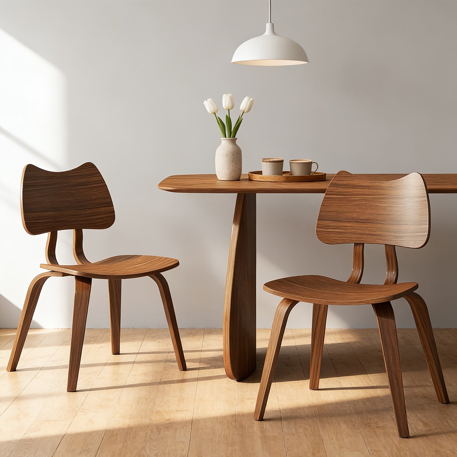 Set of 2 Wood Dining Chairs Mid Century ModernDining Room Chairs Farmhouse Small Kitchen Chairs with Cute Cat Ear Back Armless Side Chair for Living Room, Natural