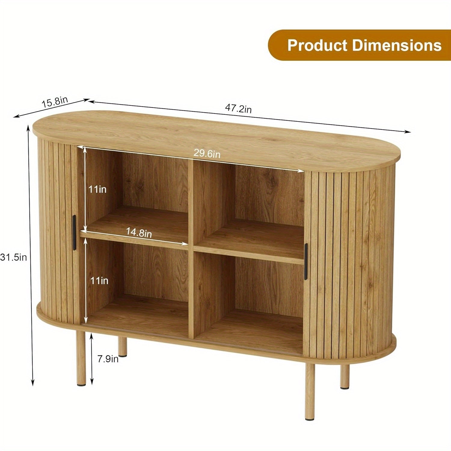 47-Inch Mid Century Modern Accent Cabinet, Small Storage Cabinets with Sliding Door for Kitchen, Living Room, And Entryway