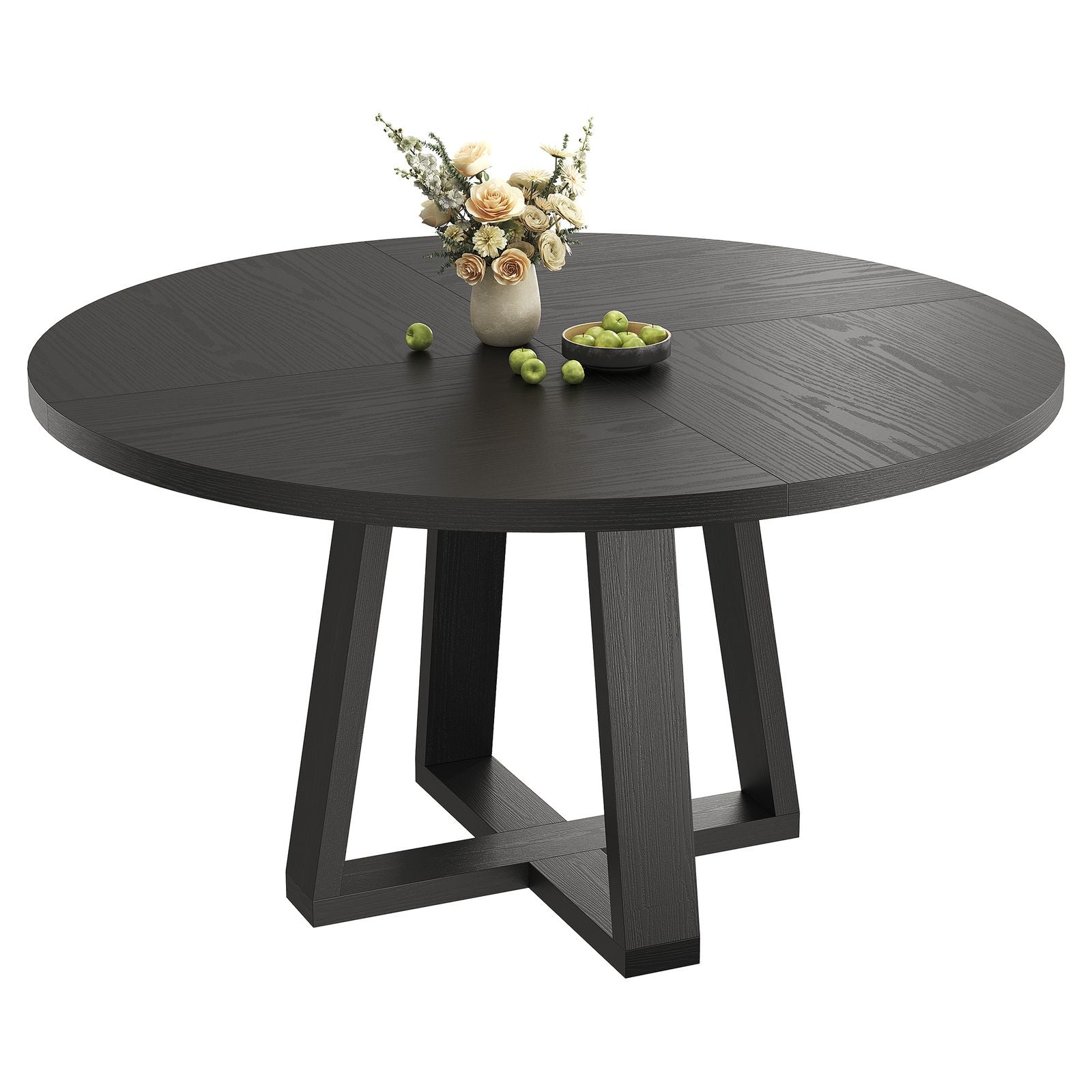 Round Dining Table for 4-6 | 47 Inch Farmhouse Wood Round Kitchen Table for Living Room, Apartment, Black | Classic Style, Pedestal Base, Multifunctional, Steel Material, TROPOW Brand