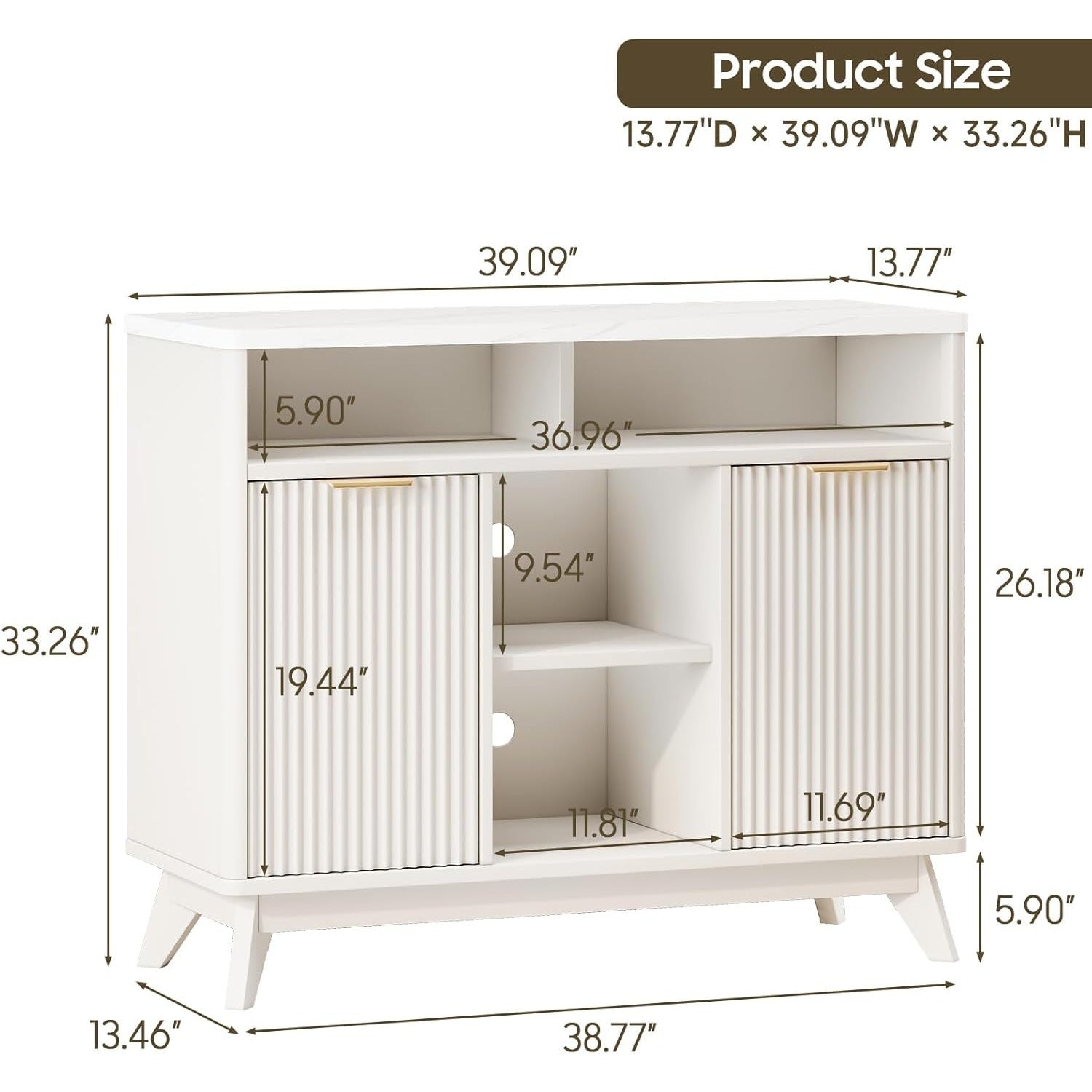 White Rustic Farmhouse Fluted Storage Cabinet with Paneled Doors & Hollow Design - & Engineered Wood, Large -Standing Sideboard Suitable for Kitchen, Living Room - Space-Saving Furniture with Doors\u002FDrawers (Assembly \u003E5)