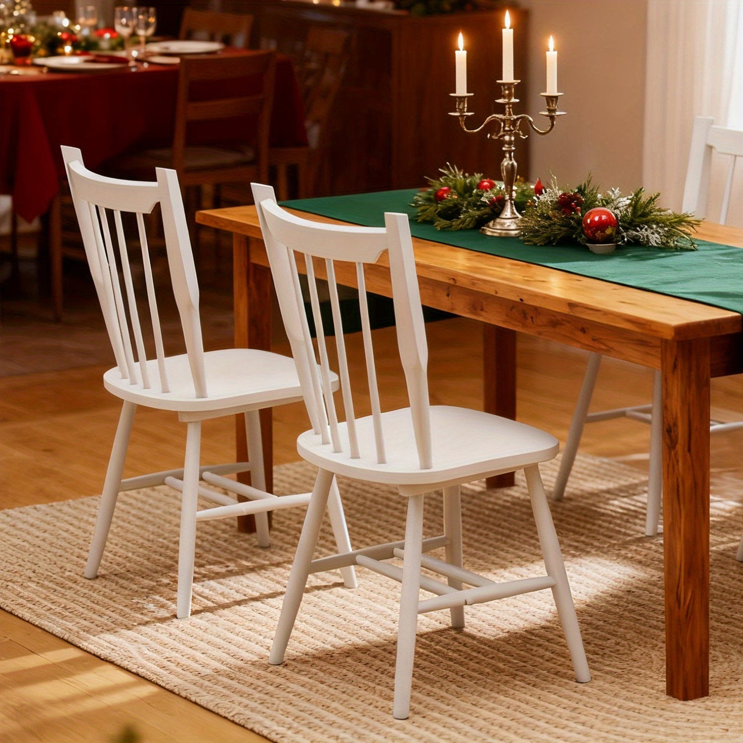 Set of 2\u002F 4 White Windsor Dining Chairs, Farmhouse Wooden Kitchen Chairs with Spindle Back, Mid Century Modern Armless Kitchen Side Chair for Dining Living Room Restaurant, Suitable for Family Gatherings\u002F holiday Gatherings