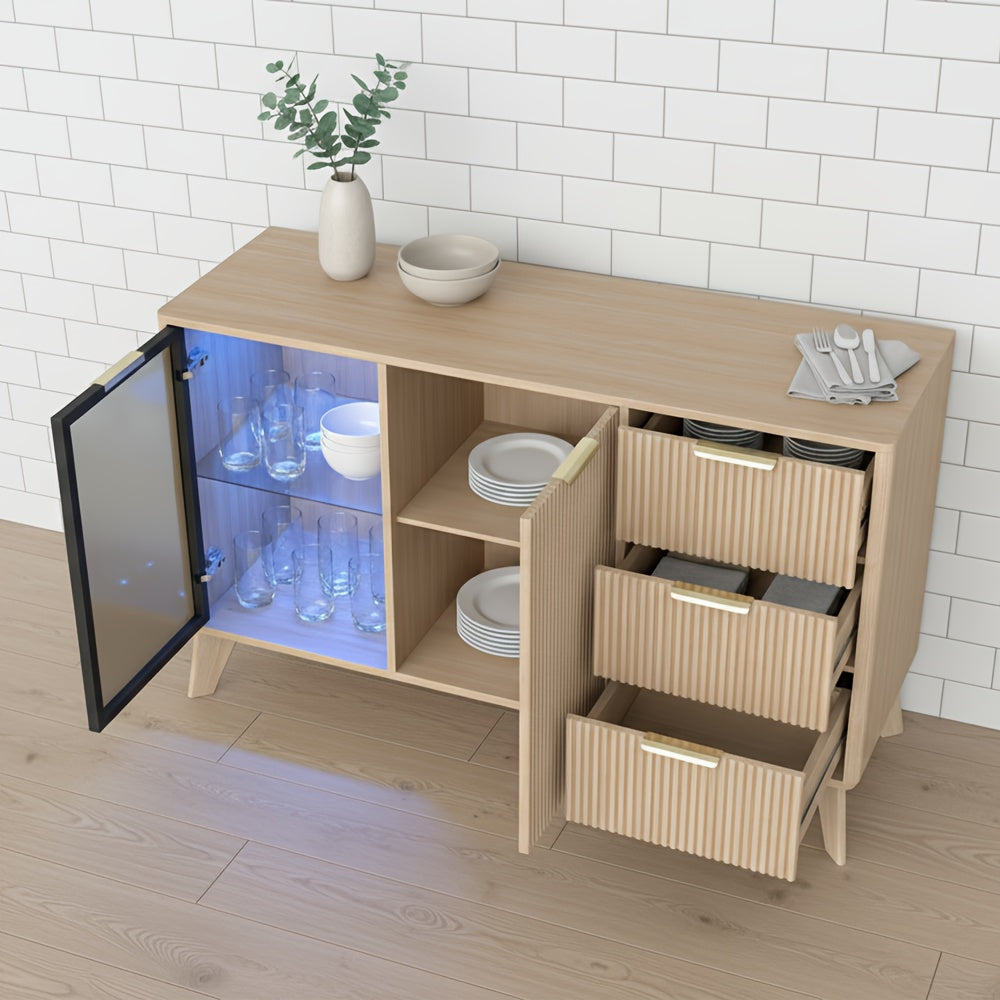 Siducal 47'' Buffet Cabinet with Glass Doors and Drawers | Large Storage, Classic Style, MDF and Fiberboard Material, Floor Mount