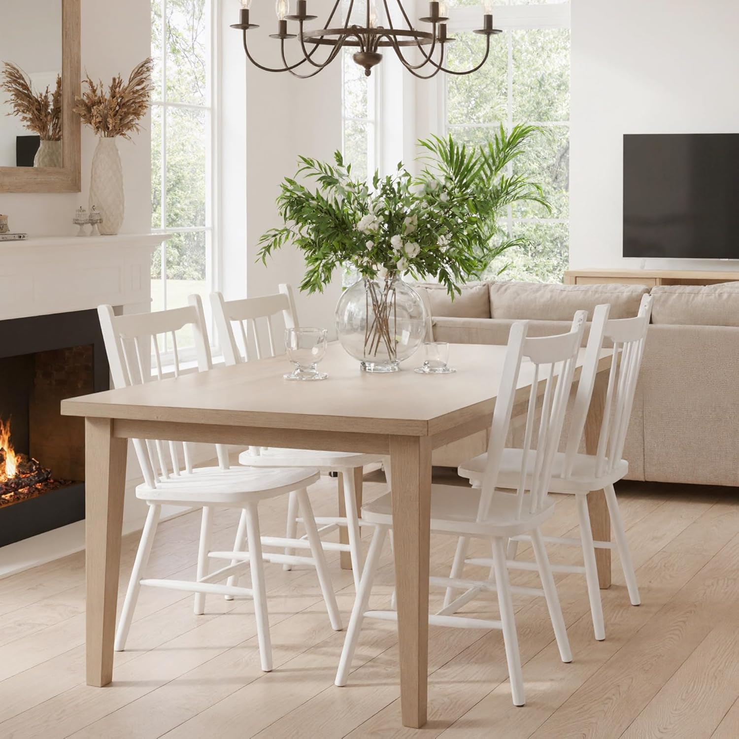 Set of 2\u002F 4 White Windsor Dining Chairs, Farmhouse Wooden Kitchen Chairs with Spindle Back, Mid Century Modern Armless Kitchen Side Chair for Dining Living Room Restaurant, Suitable for Family Gatherings\u002F holiday Gatherings