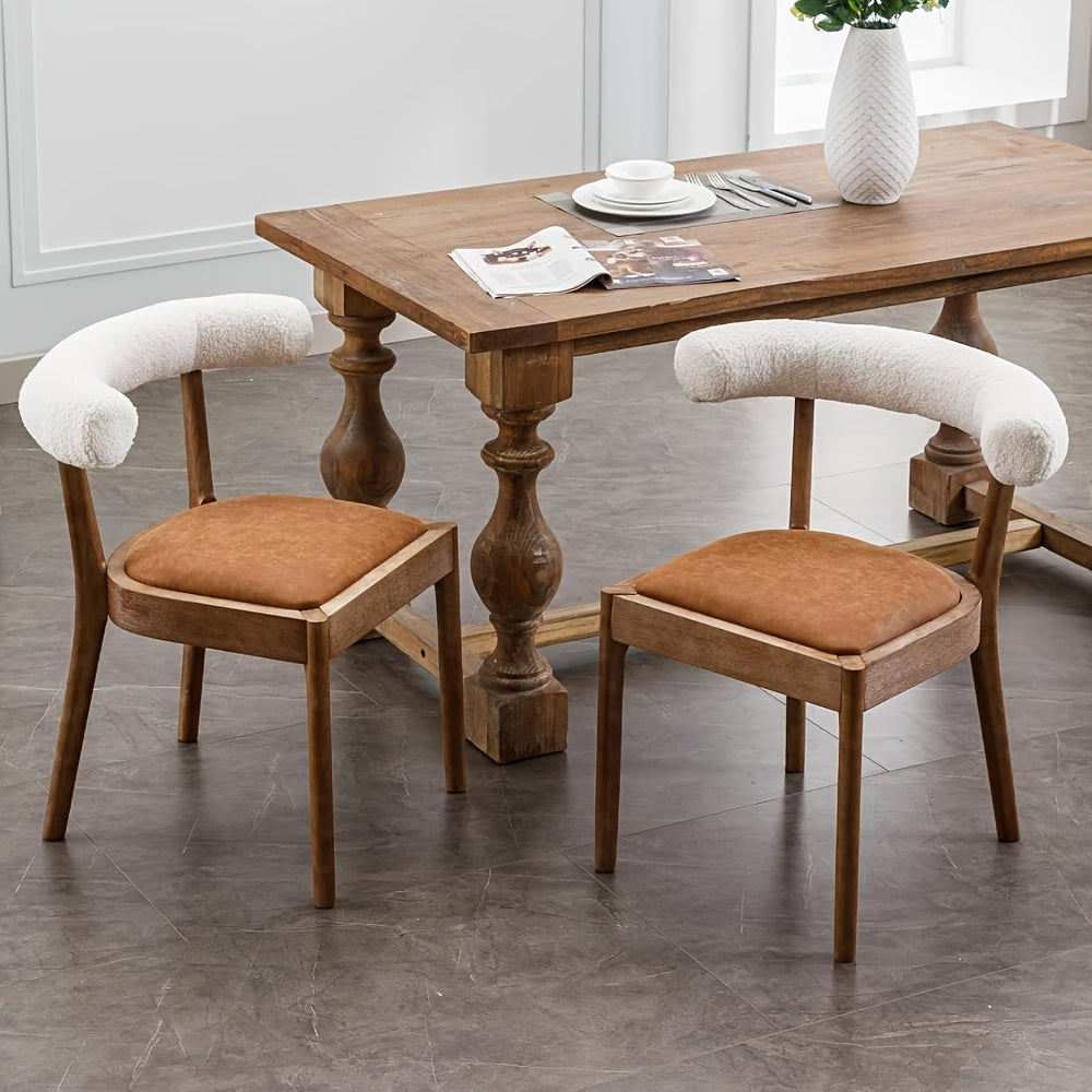 2-Seater Mid-Century Modern Dining Chair Set, Comfortable Wood Side Chairs with Curved Open Back Upholstery, Farmhouse Kitchen Chair Sets for Indoor\u002FLiving Room\u002FReception\u002FDining