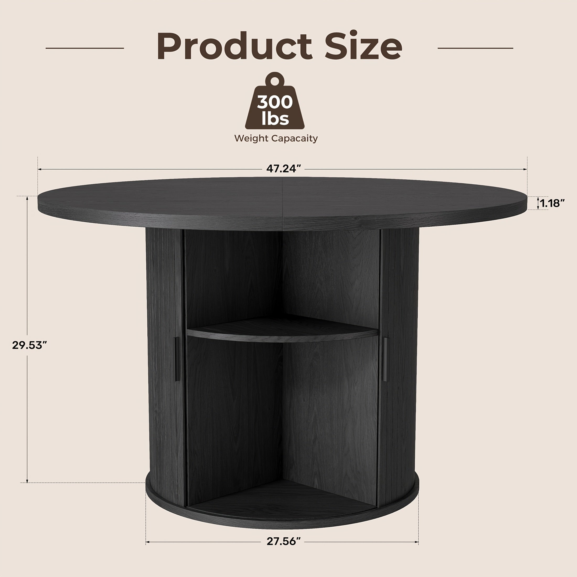 31.5-Inch Circular Dining Table, Wooden Kitchen Table Featuring a Two-Tier Storage Shelf And a Wooden Sliding Door, Suitable for Home Dining Rooms And Living Rooms, Accommodating 2 to 4 People