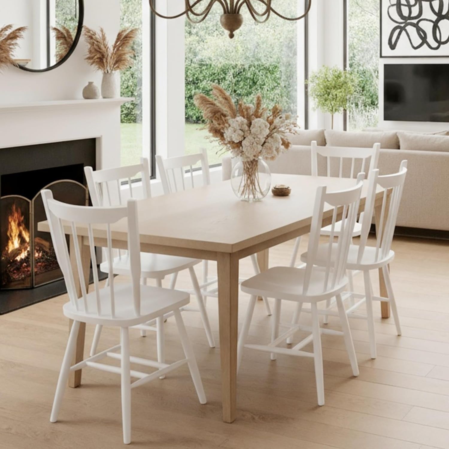 Set of 2\u002F 4 White Windsor Dining Chairs, Farmhouse Wooden Kitchen Chairs with Spindle Back, Mid Century Modern Armless Kitchen Side Chair for Dining Living Room Restaurant, Suitable for Family Gatherings\u002F holiday Gatherings