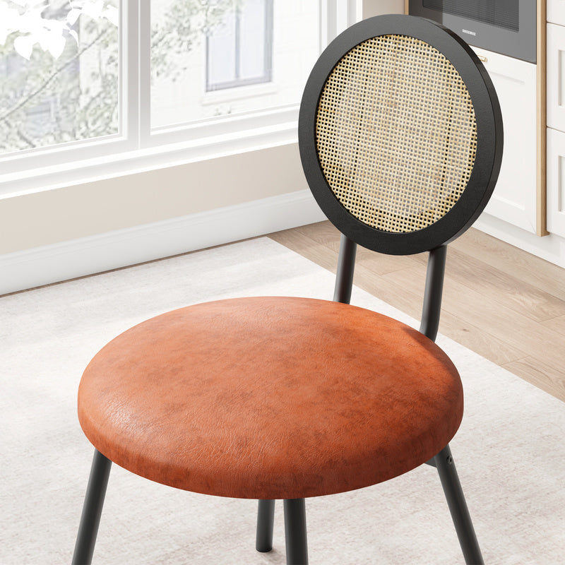 Set of 2 Modern Rattan Dining Chairs with Thick Upholstered Seats, Space-Saving Design and Durable Metal Legs for Kitchen and Living Room