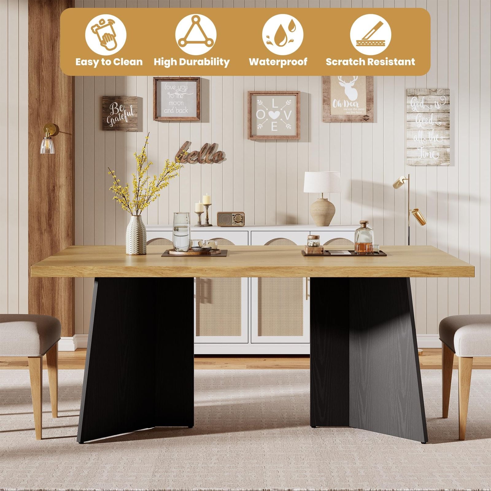 Modern Minimalist Y-Leg Dining Table - Retro Y-Shaped Base, Multifunctional Assembly Table Suitable for Small Spaces, Contemporary & Dining Room Furniture with Sturdy Y-Shaped Leg