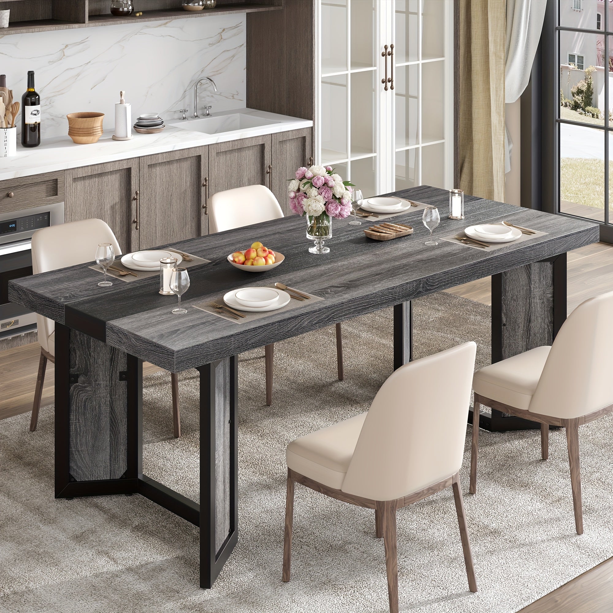 Industrial Dining Table For 6-8 People, 71\