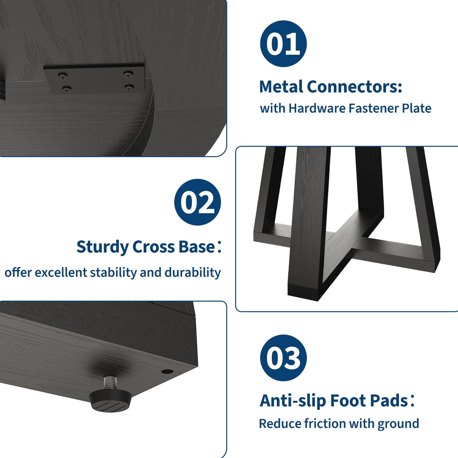 Round Dining Table for 4-6 | 47 Inch Farmhouse Wood Round Kitchen Table for Living Room, Apartment, Black | Classic Style, Pedestal Base, Multifunctional, Steel Material, TROPOW Brand