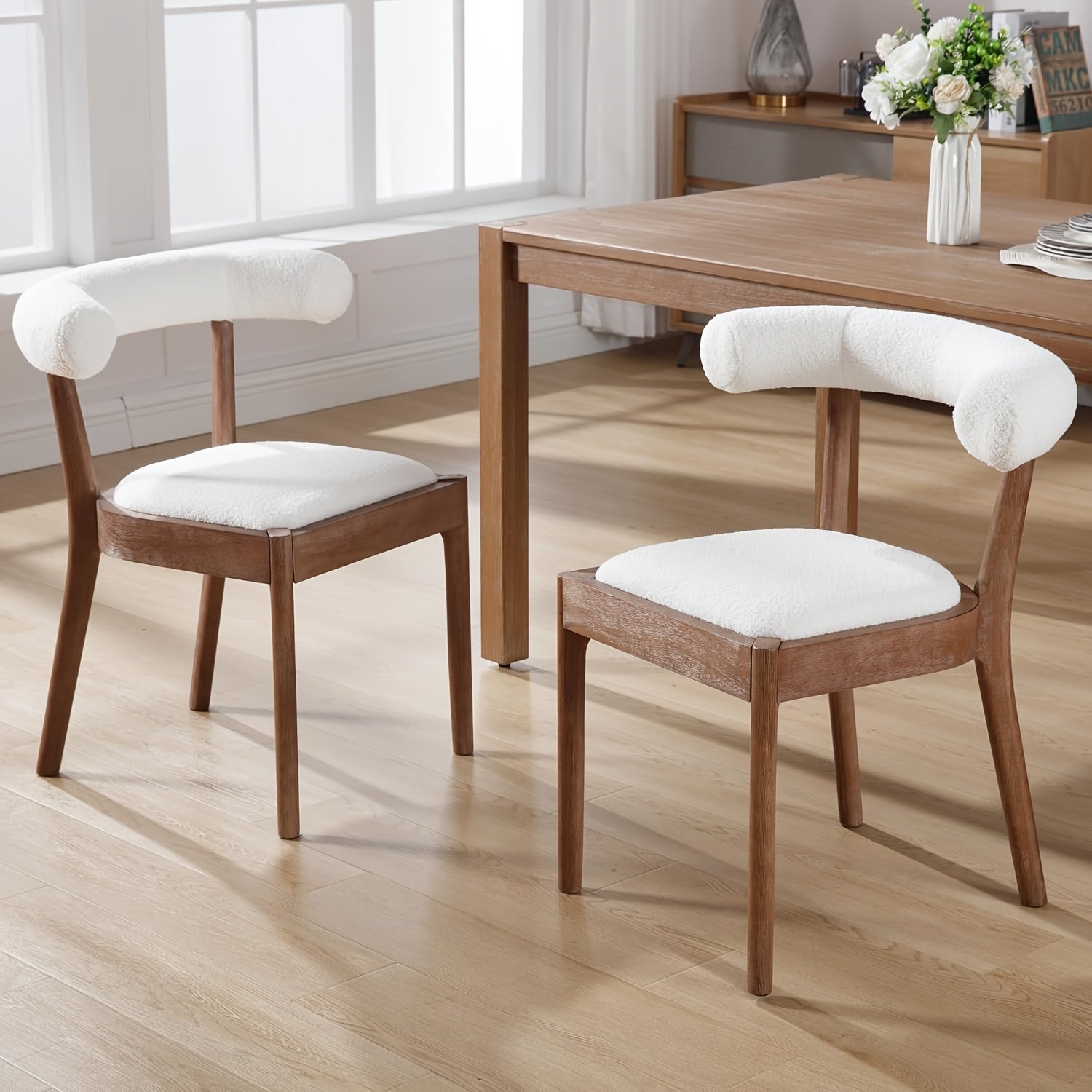 2-Seater Mid-Century Modern Dining Chair Set, Comfortable Wood Side Chairs with Curved Open Back Upholstery, Farmhouse Kitchen Chair Sets for Indoor\u002FLiving Room\u002FReception\u002FDining