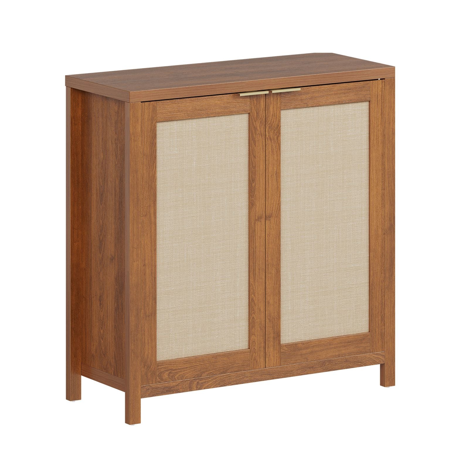 Modern Dark Oak Rattan Storage Cabinet with Adjustable Shelves & Doors - Heavy-Duty Metal Frame, Contemporary Buffet Table with 2 Doors, Spacious Storage Cabinet for Living Room, Dining Room, Entryway - Space-Saving Furniture with Open & Closed Stor