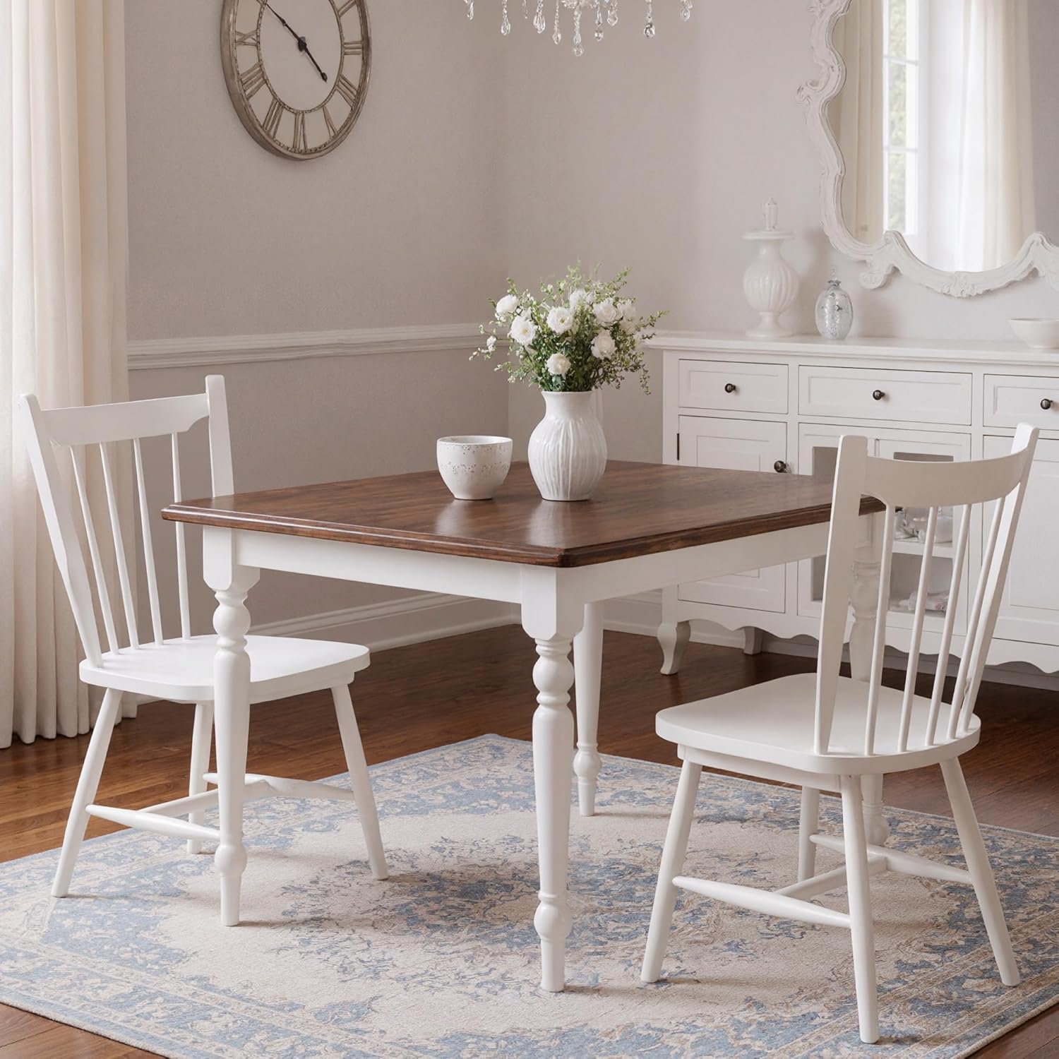 Set of 2\u002F 4 White Windsor Dining Chairs, Farmhouse Wooden Kitchen Chairs with Spindle Back, Mid Century Modern Armless Kitchen Side Chair for Dining Living Room Restaurant, Suitable for Family Gatherings\u002F holiday Gatherings