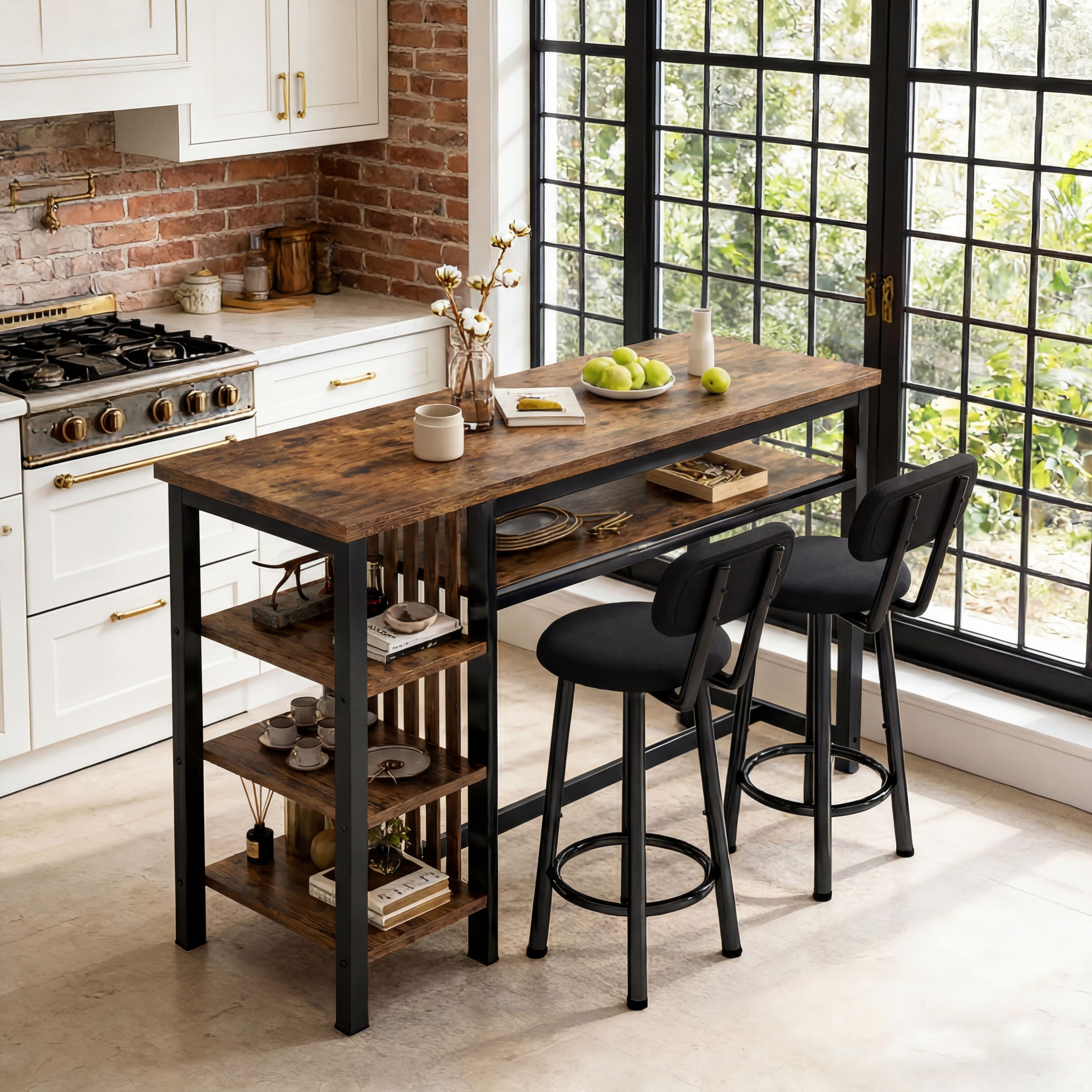 LTTROMAT Dining Bar Table set for 2, 3-Piece Kitchen Table Set with Storage Shelves, Faux Marble Table with MDF Broad & Metal Frame, Easy Clean, Space-Saving Bar Table set for Dining Room, Kitchen, 47.24\