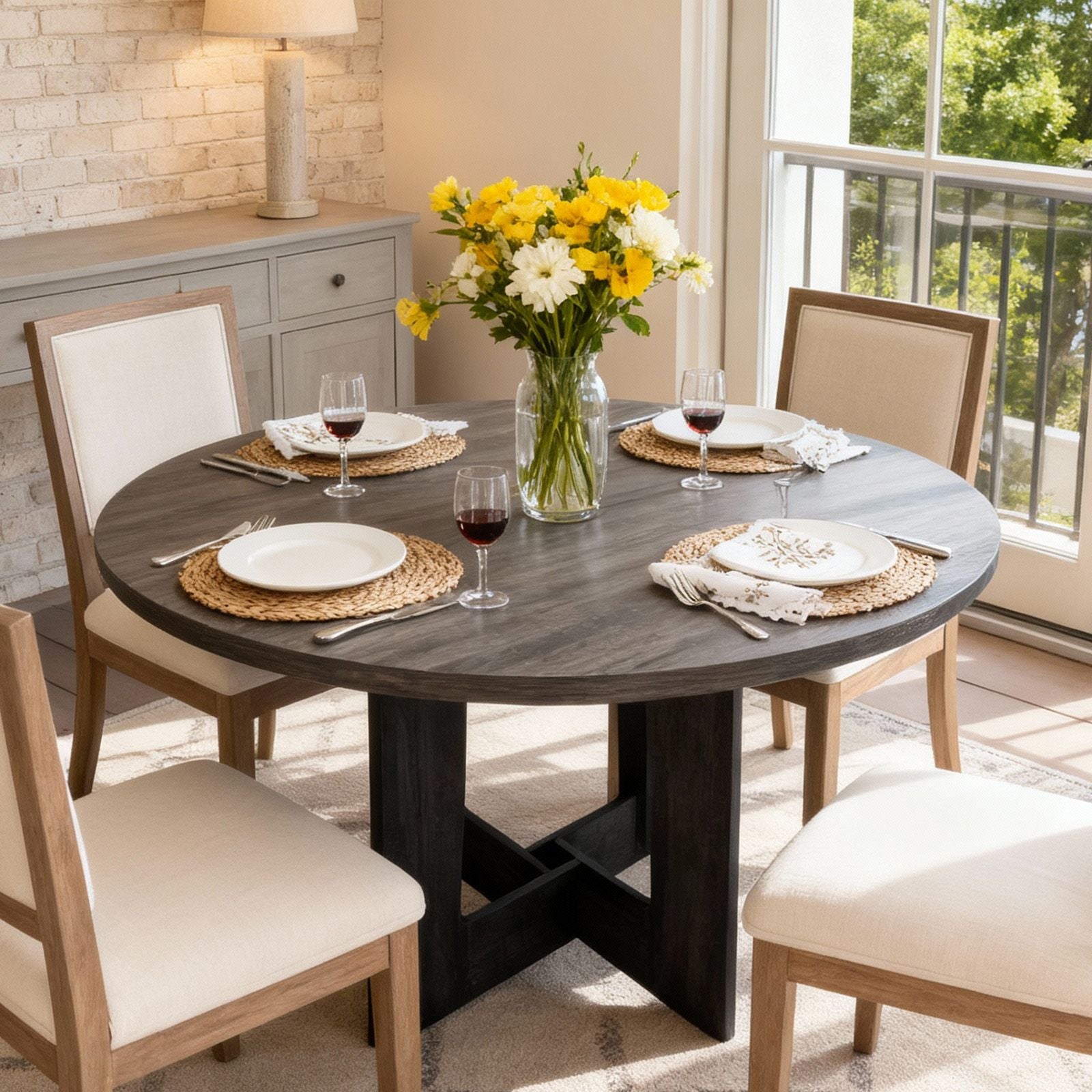 Modern Round Dining Table with Base & Top - Base Suitable for Modern Living Spaces, Assembly Multicolor Tabletop\u002F, Durable Circular Table for Contemporary Homes, Kitchens, and Dining Rooms