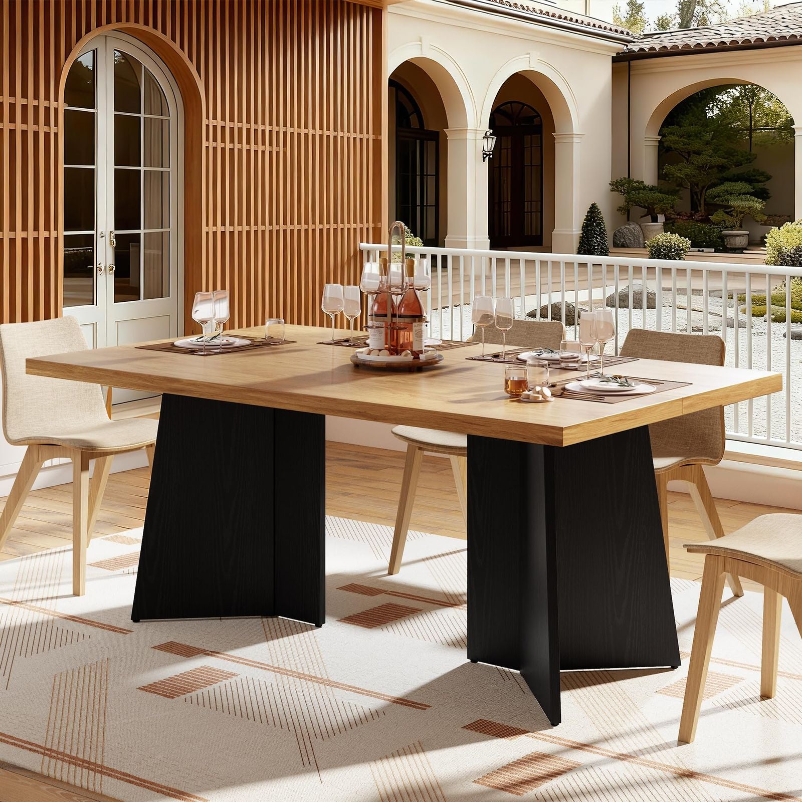 Modern Minimalist Y-Leg Dining Table - Retro Y-Shaped Base, Multifunctional Assembly Table Suitable for Small Spaces, Contemporary & Dining Room Furniture with Sturdy Y-Shaped Leg