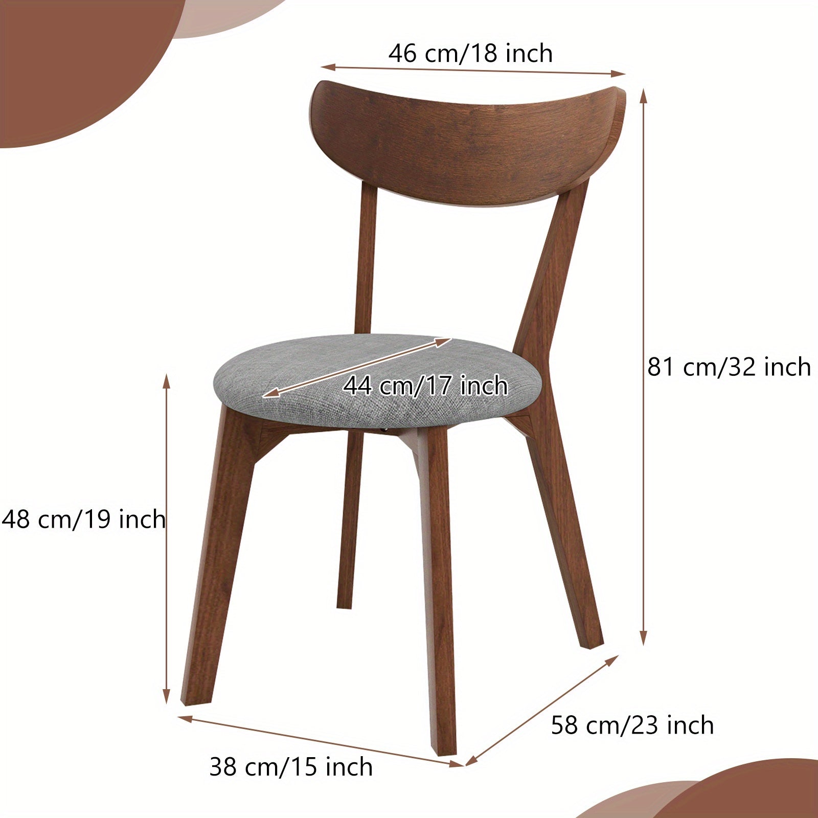 MAXMASS Upholstered Dining Chair Set of 2, Mid Century Breakfast Chair Set w\u002F Solid Rubber Wood Legs, Counter Height Bar Chair for Kitchen Island, Dining Room, Walnut