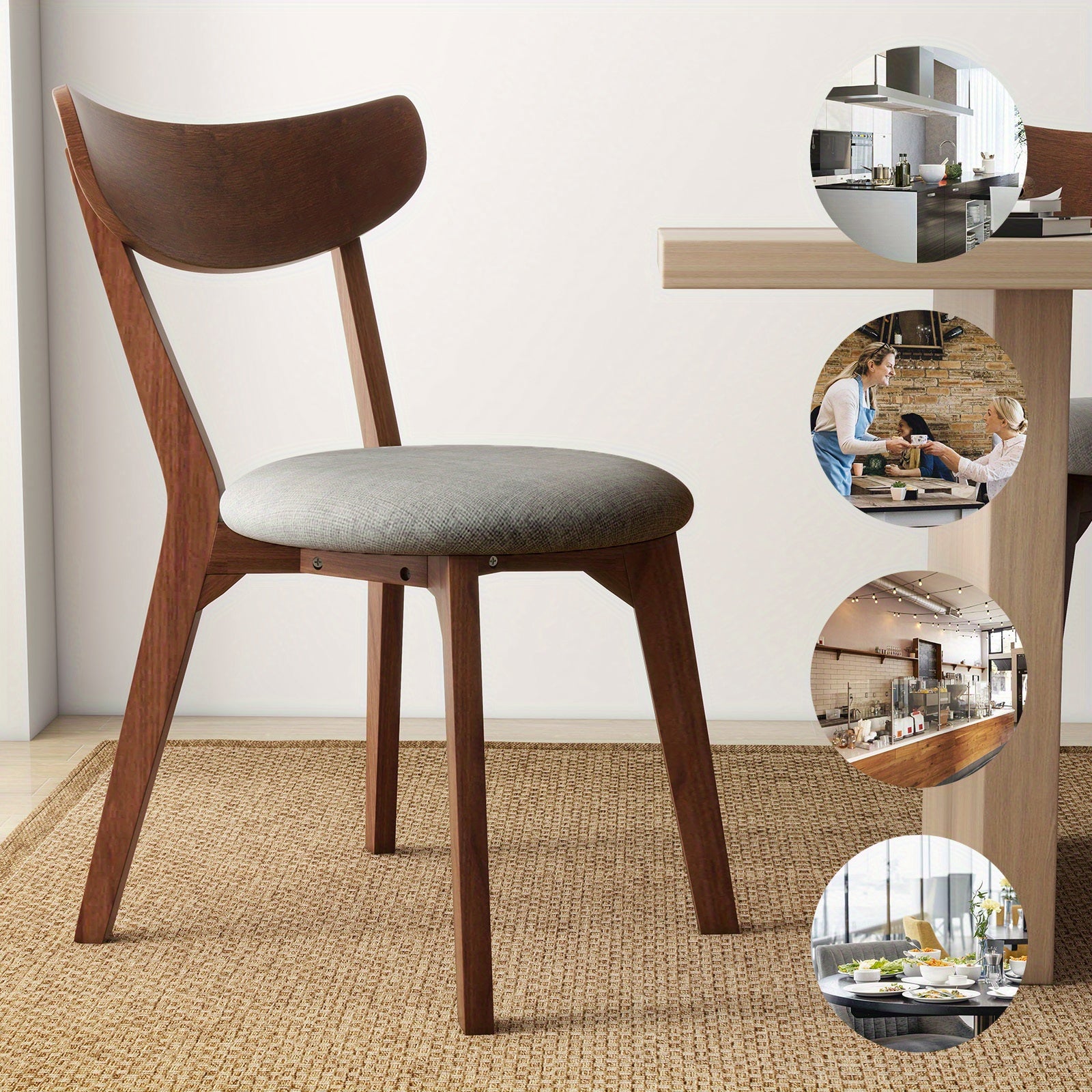 MAXMASS Upholstered Dining Chair Set of 2, Mid Century Breakfast Chair Set w\u002F Solid Rubber Wood Legs, Counter Height Bar Chair for Kitchen Island, Dining Room, Walnut