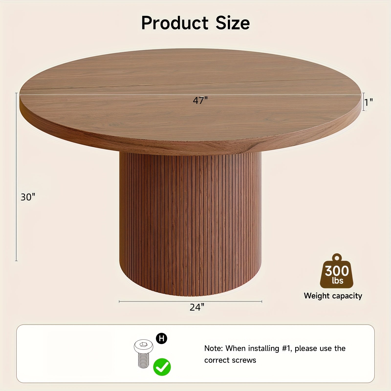 A 47-Inch Circular Dining Table Suitable for Four People, Featuring a Wooden Strip Base, Ideal for Modern Farmhouse-Style Dining in The Kitchen Or Living Room, Available in Walnut And Black