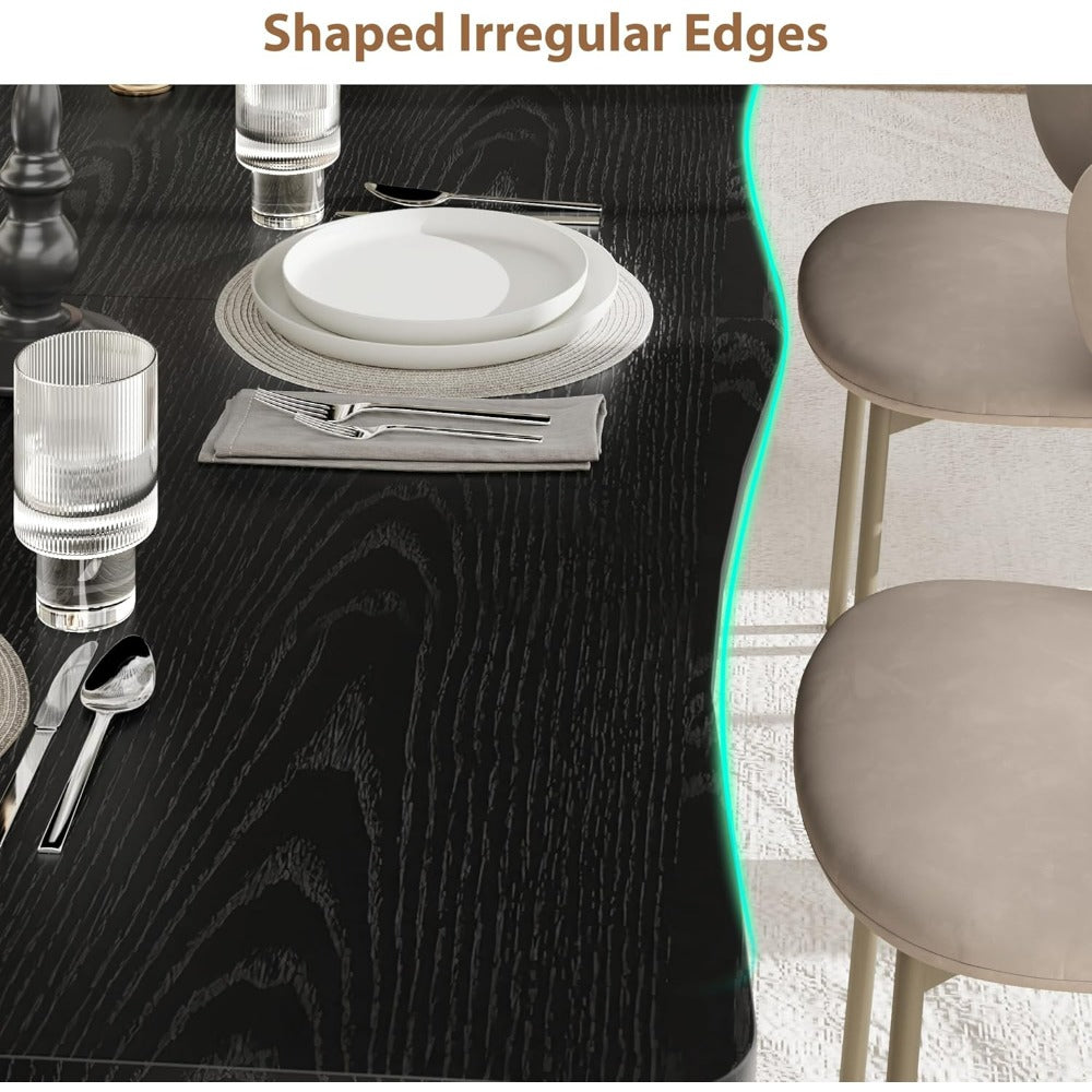 Dining Table for 6-8 People | Rustic Wave Irregular Edge Table with Thick MDF Top & Metal Frame, Waterproof Scratch-Resistant, Versatile for Dining\u002FWork\u002FStudy, Black - Towallmark