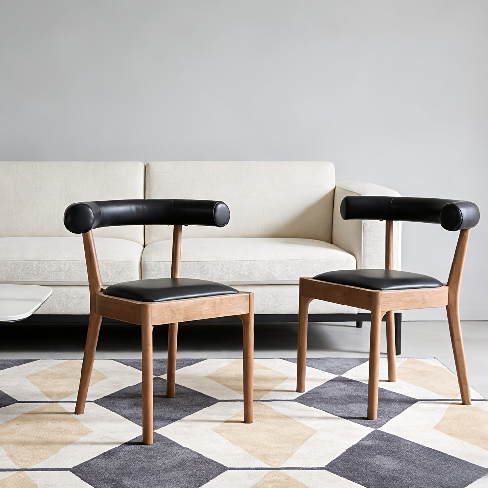 2-Seater Mid-Century Modern Dining Chair Set, Comfortable Wood Side Chairs with Curved Open Back Upholstery, Farmhouse Kitchen Chair Sets for Indoor\u002FLiving Room\u002FReception\u002FDining