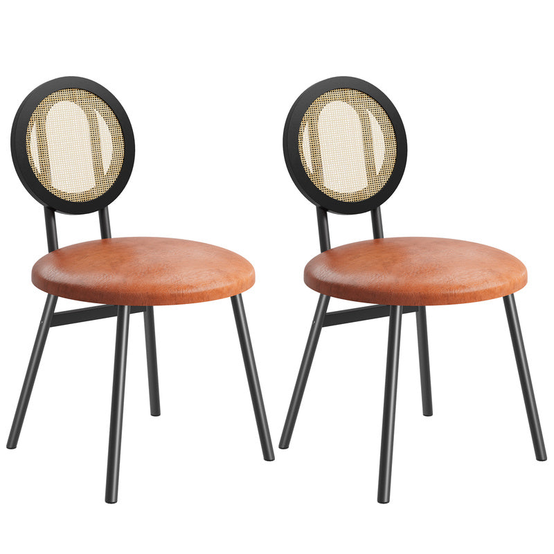 Set of 2 Modern Rattan Dining Chairs with Thick Upholstered Seats, Space-Saving Design and Durable Metal Legs for Kitchen and Living Room