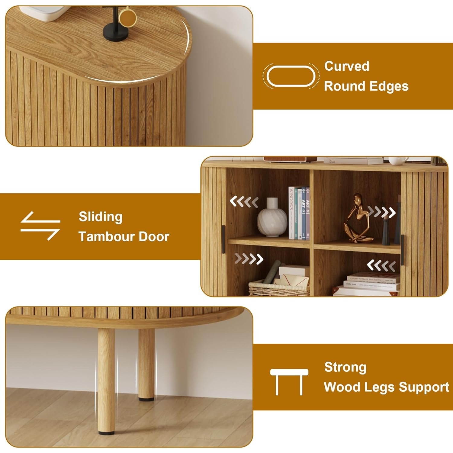 47-Inch Mid Century Modern Accent Cabinet, Small Storage Cabinets with Sliding Door for Kitchen, Living Room, And Entryway