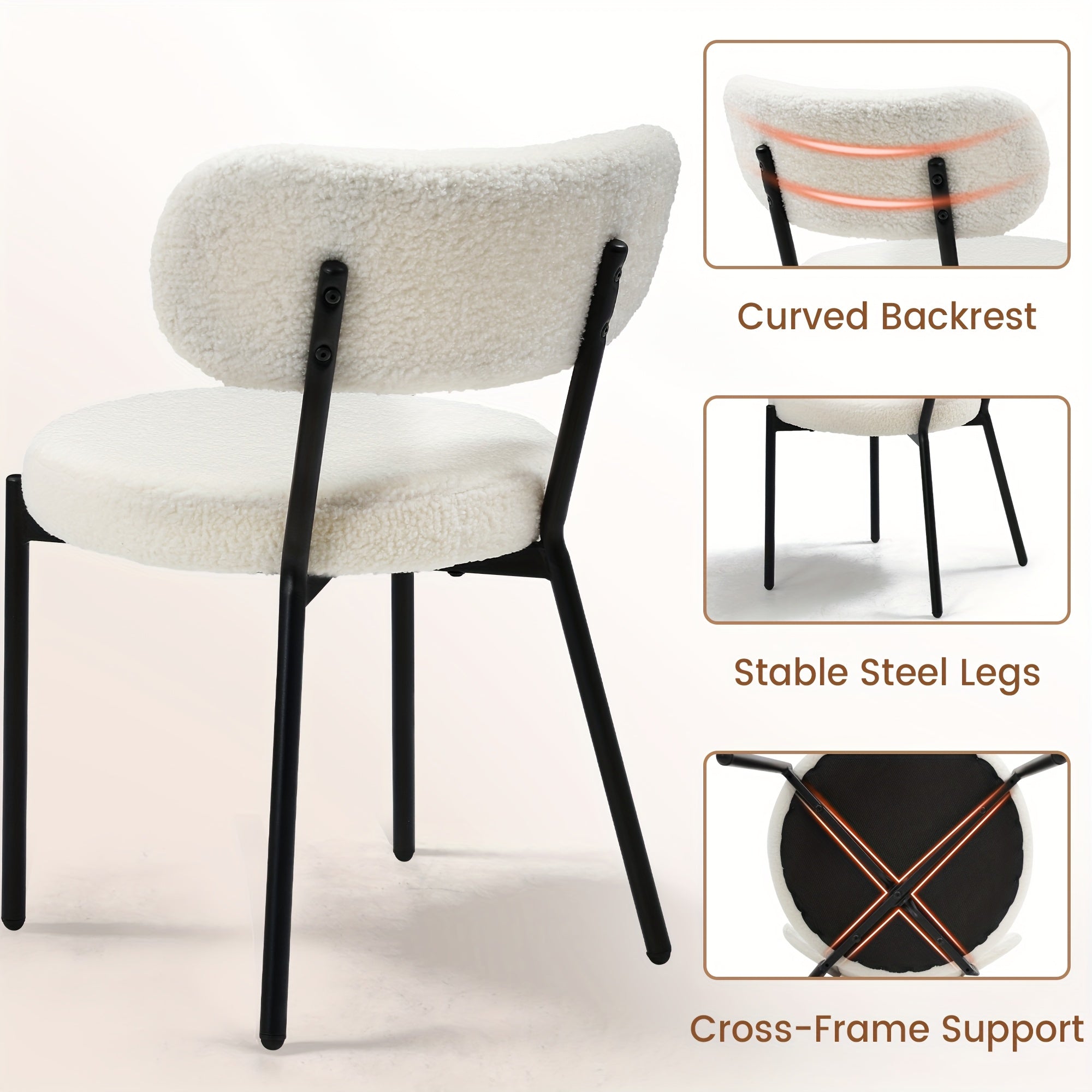 Set Of 2\u002F4\u002F6 Boucle Mid-Century Modern Dining Chairs, Armless Minimalist Design, Sturdy Steel Frame With Round Seat And Upholstered Back, Ideal For Dining Room Or Kitchen Table