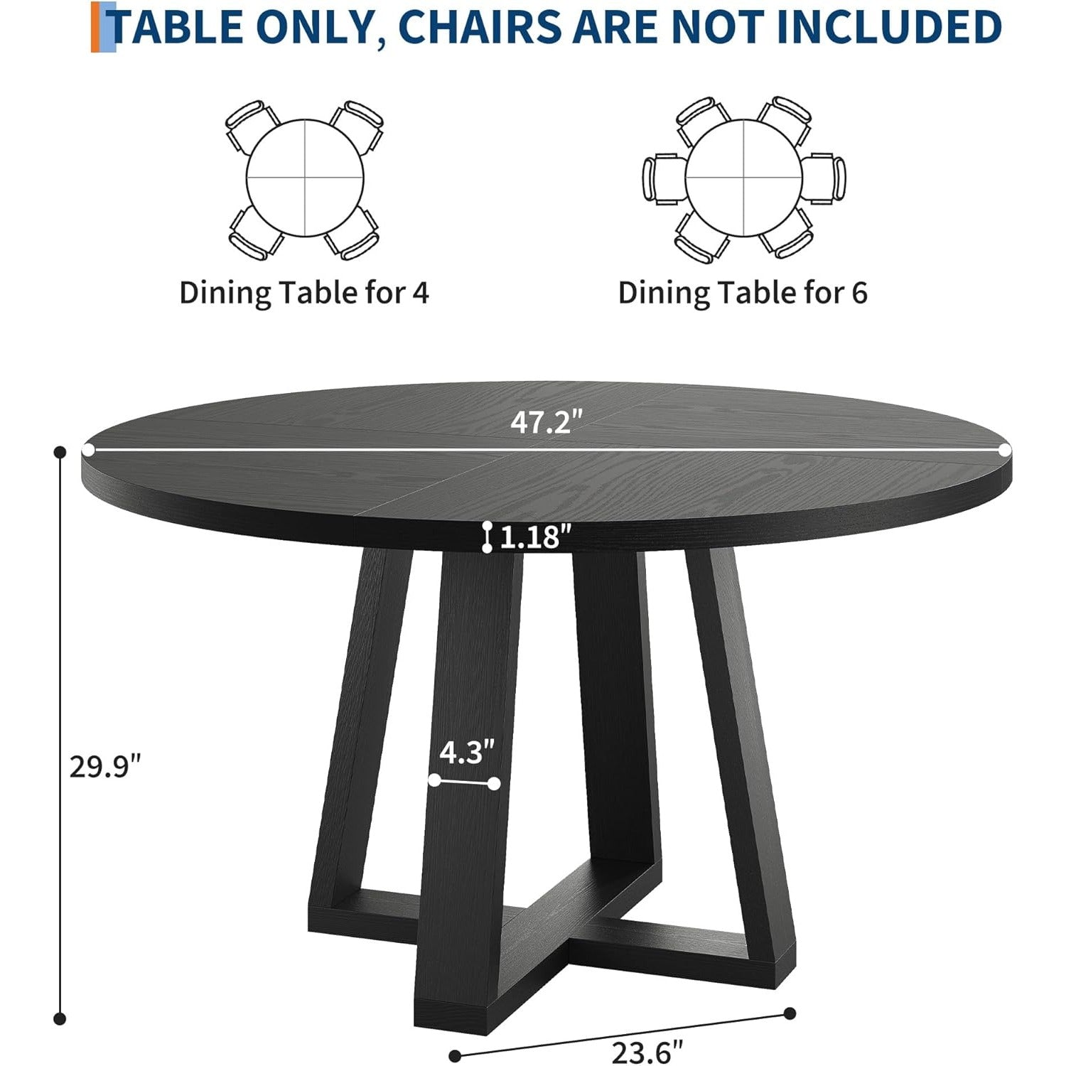 Round Dining Table for 4-6 People, 47\