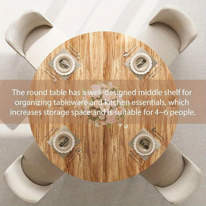 47. 2-inch Round Dining Table For 4-6 People, Farmhouse Kitchen Table With Open Storage, Easy To Assemble, Suitable For Kitchens, Dining Rooms, Living Rooms, Meeting Rooms, And Apartments(Chairs Not Included)