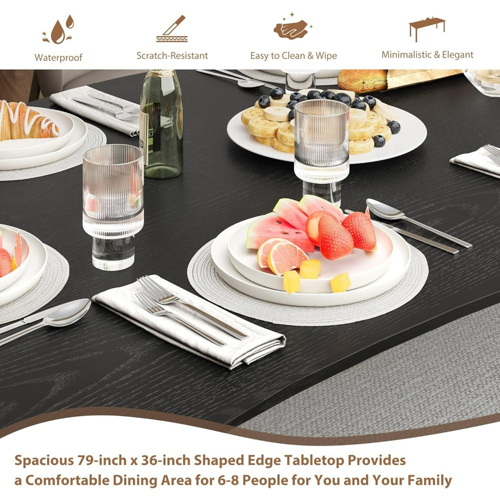 Dining Table for 6-8 People | Rustic Wave Irregular Edge Table with Thick MDF Top & Metal Frame, Waterproof Scratch-Resistant, Versatile for Dining\u002FWork\u002FStudy, Black - Towallmark